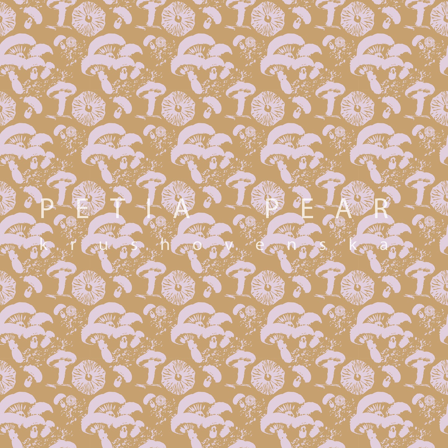 Pattern of tan mushrooms on a yellow background
