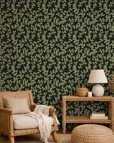 Oil Painted Foliage Green peel and stick wallpaper room mockup