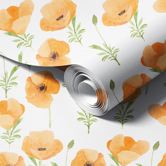Orange Dream Poppy peel and stick wallpaper room mockup