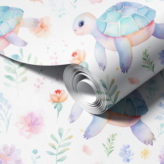 Pastel Turtles peel and stick wallpaper room mockup