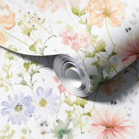 Pastel Spring Flowers peel and stick wallpaper room mockup