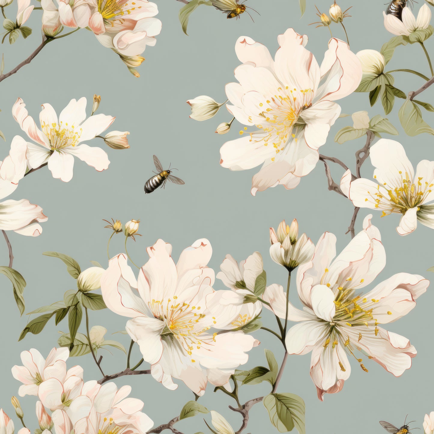 Spring Blossom Teal Wallpaper