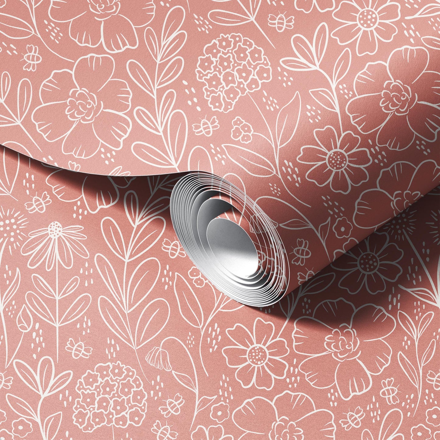 Peach Beige Meadow peel and stick wallpaper room mockup