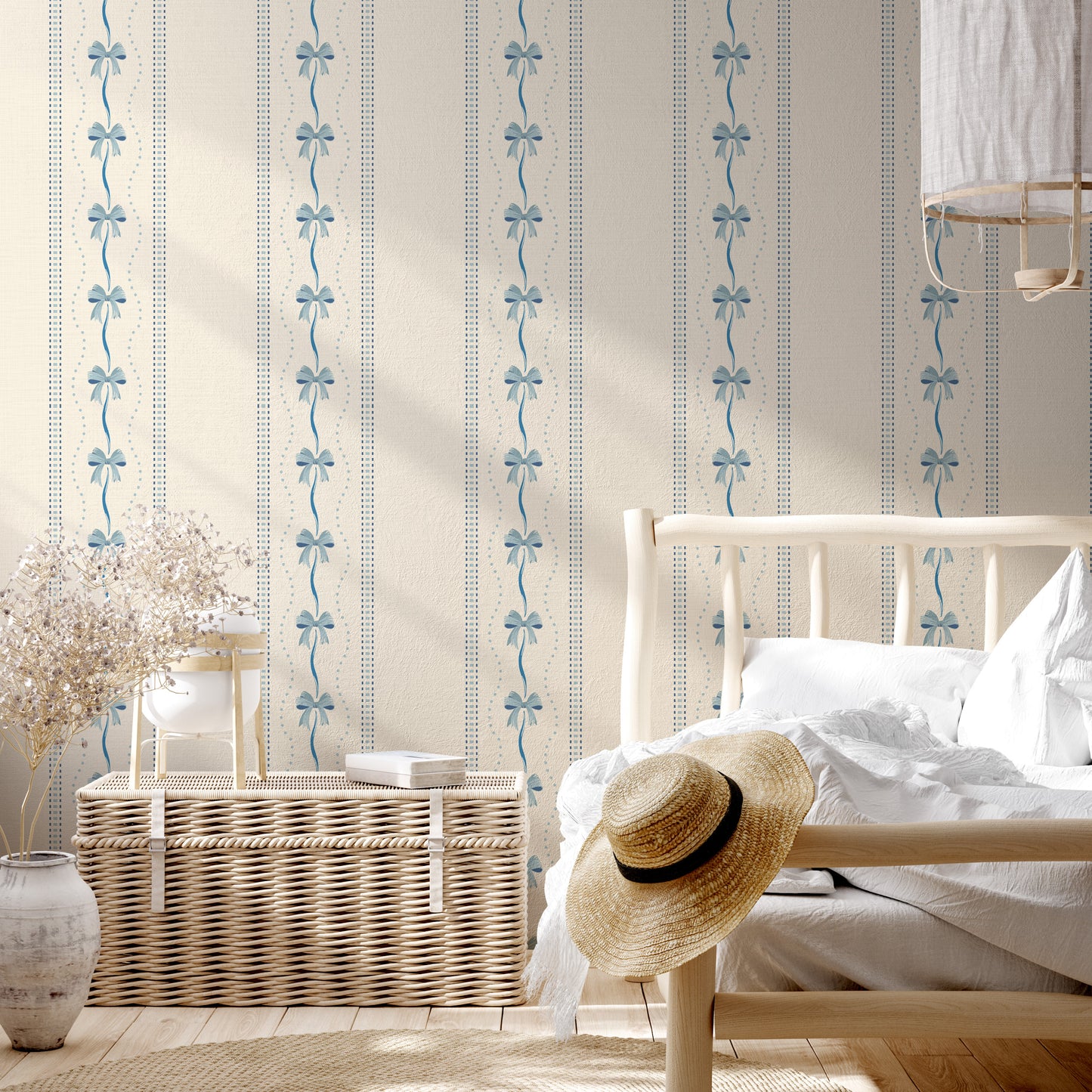 Preppy Bows in Blue and Cream Wallpaper
