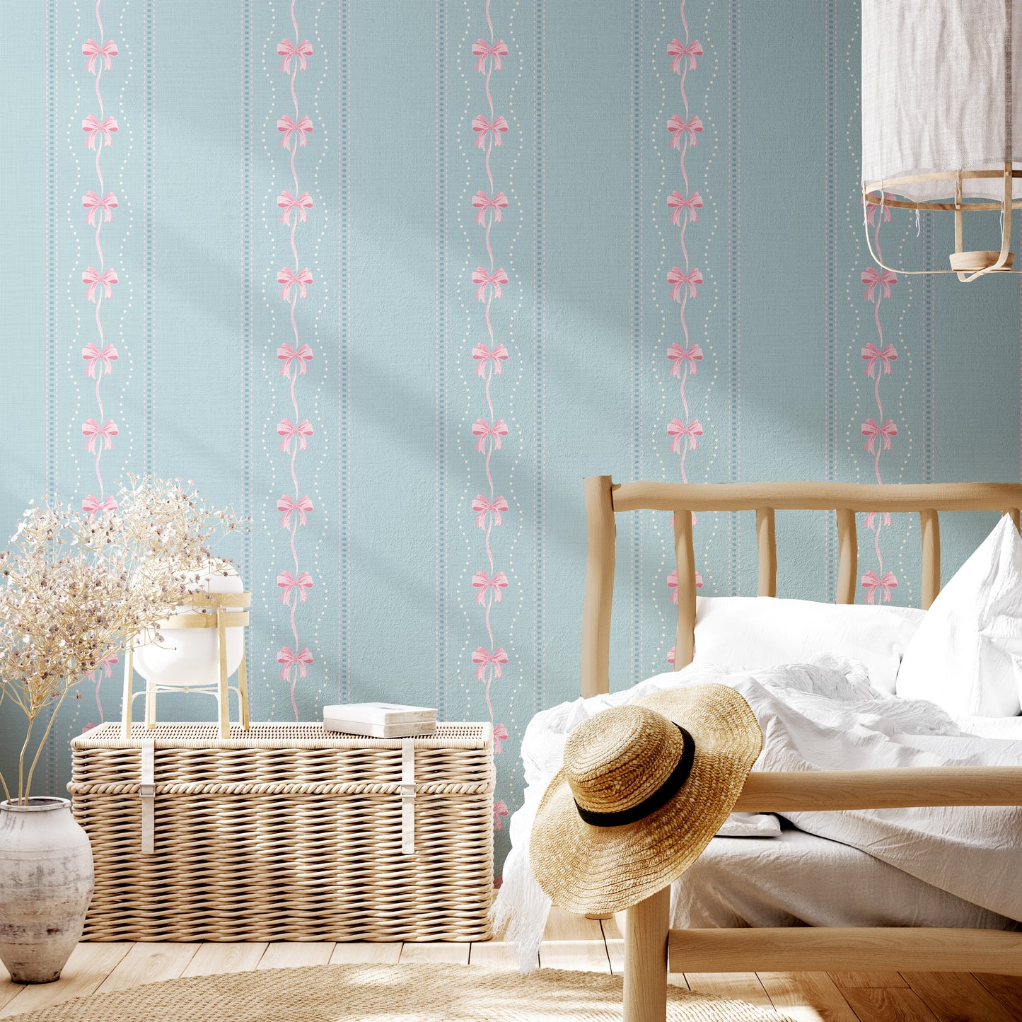 Preppy Bows in Blue and Pink Wallpaper
