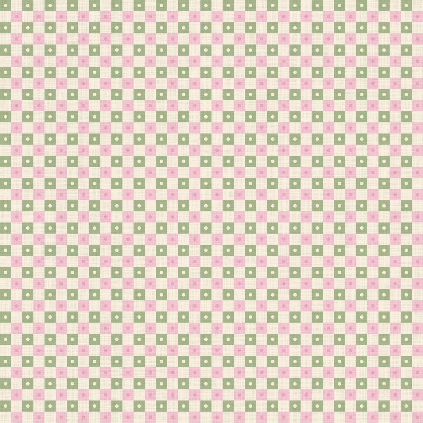 Preppy Gingham with Dots - Light Green, Pink and Cream Wallpaper