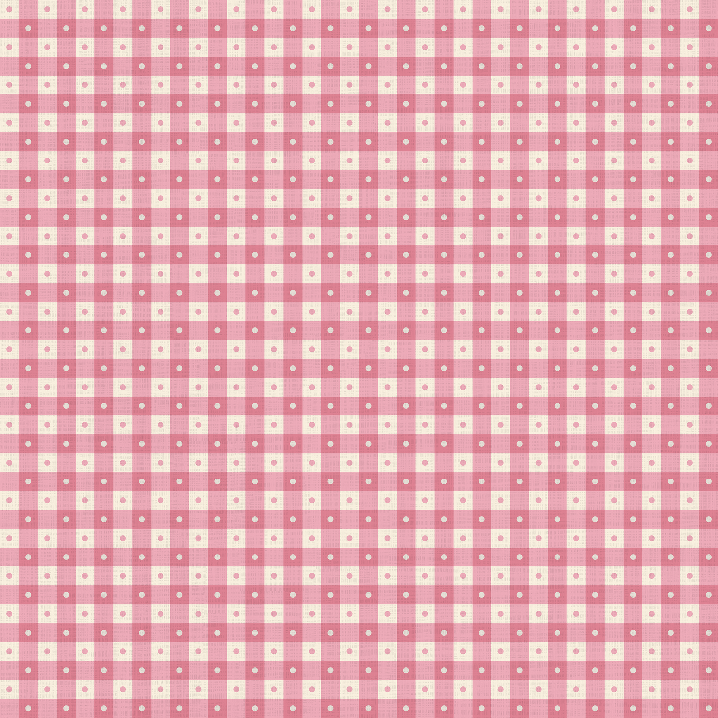 Preppy Gingham with Dots - Mid Pink and Cream Wallpaper