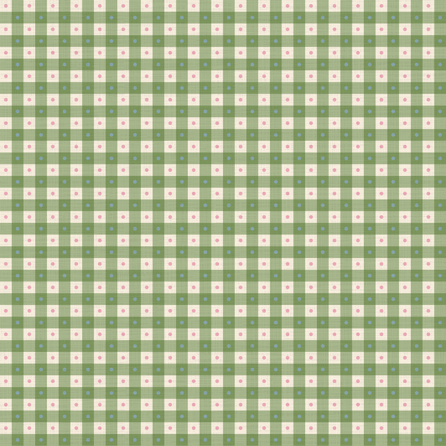 Preppy Gingham with Dots - Green, Blue and Pink Wallpaper