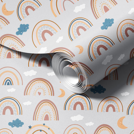 Rainbows and Moons peel and stick wallpaper room mockup