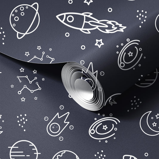 Rocketships and Stars peel and stick wallpaper room mockup