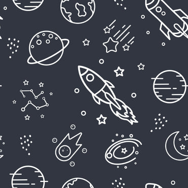 Rocketships and Stars peel and stick wallpaper pattern detail
