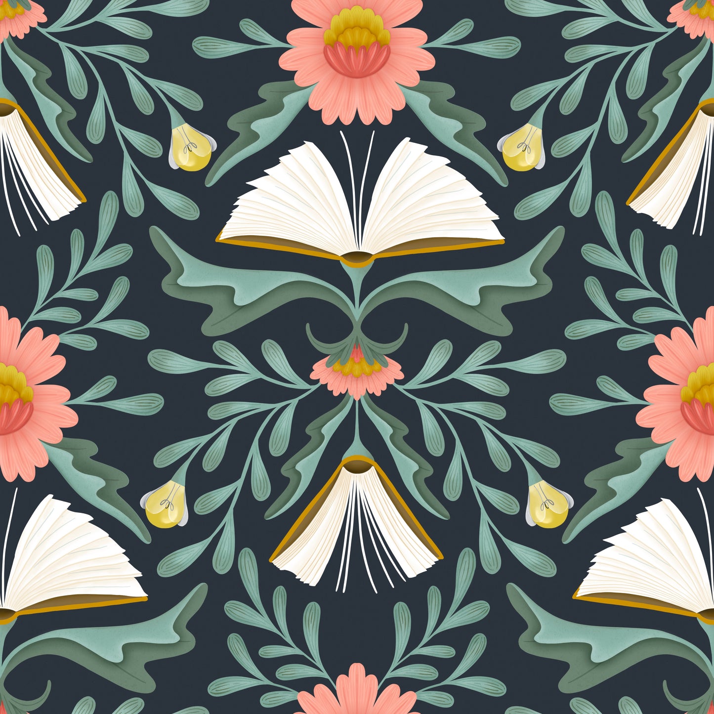 Booklove Midnight Blue peel and stick wallpaper pattern detail