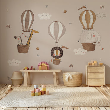 Safari Balloon Peel and Stick Wall Mural - Animals, Nursery, Safari