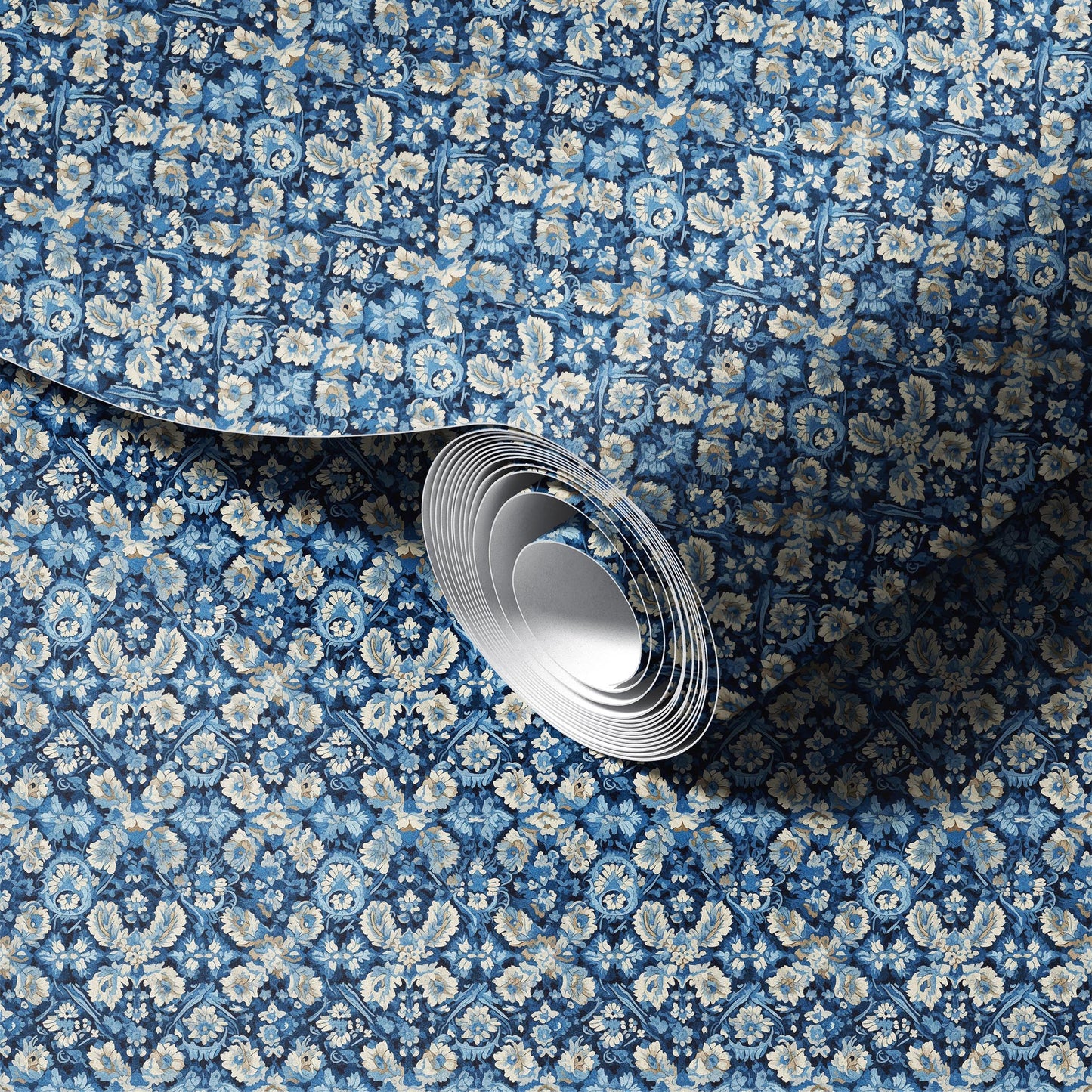 Sapphire Blossom Turkish peel and stick wallpaper room mockup