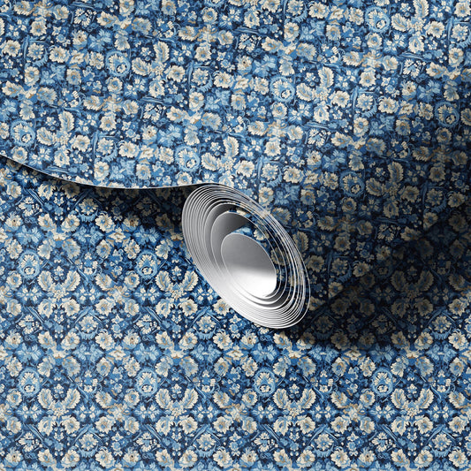 Sapphire Blossom Turkish peel and stick wallpaper room mockup