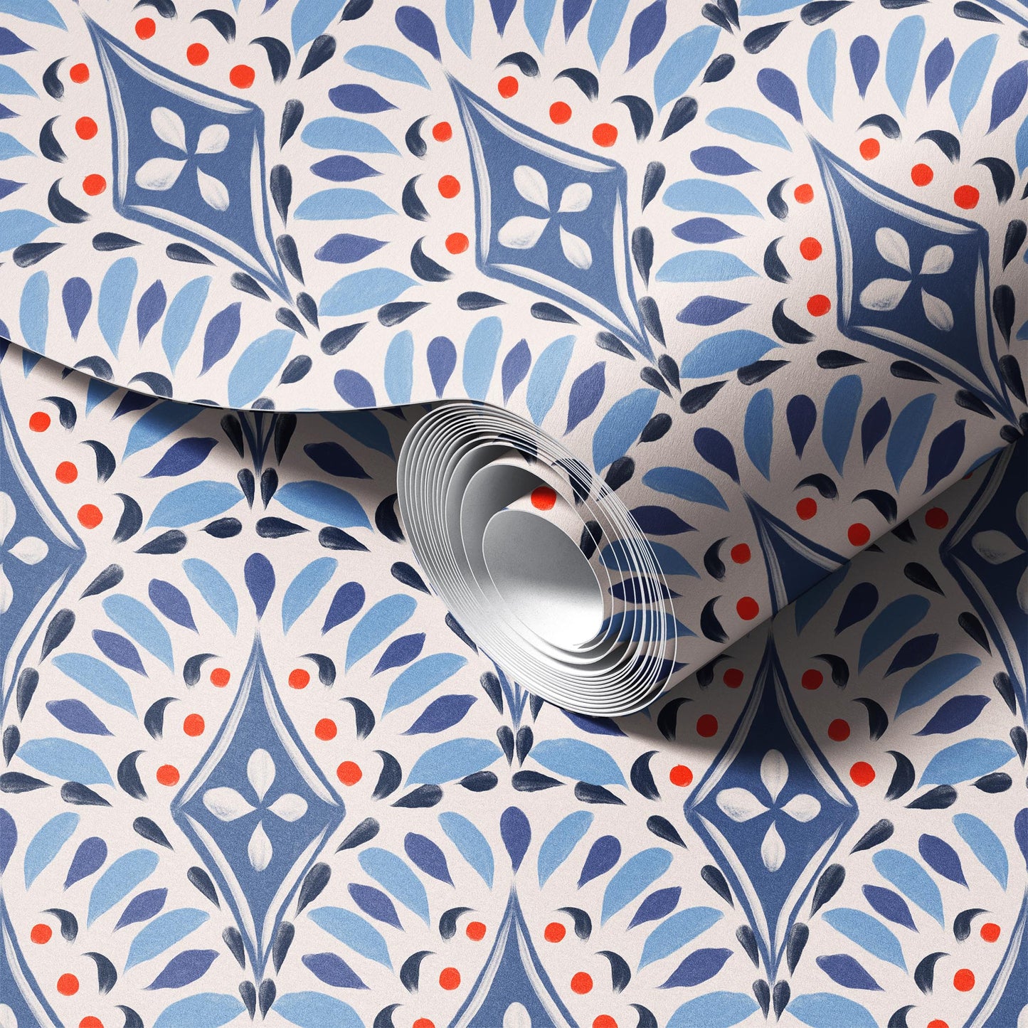 Scallops in Blue Jeans peel and stick wallpaper room mockup
