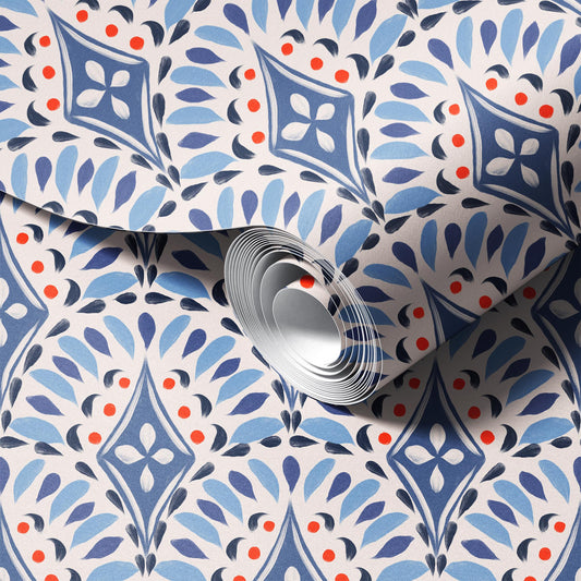 Scallops in Blue Jeans peel and stick wallpaper room mockup