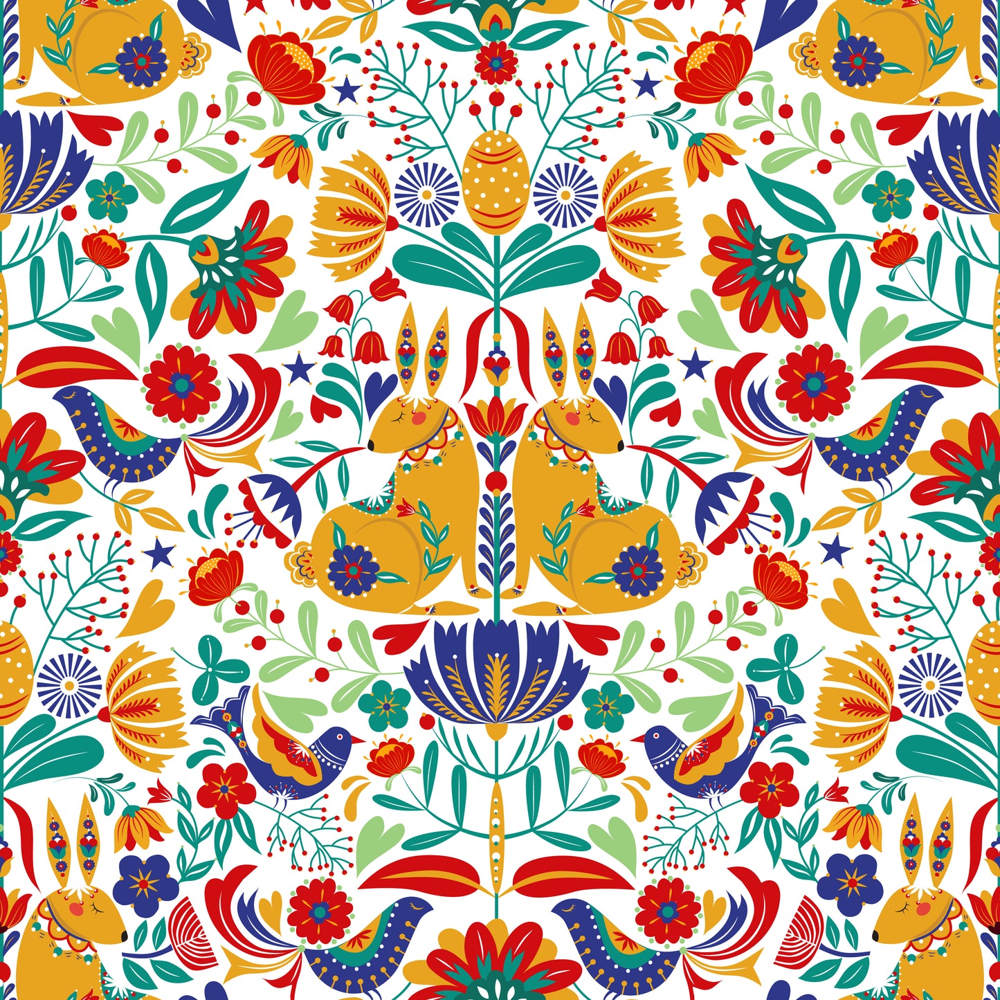Scandinavian Rabbit Garden White Wallpaper