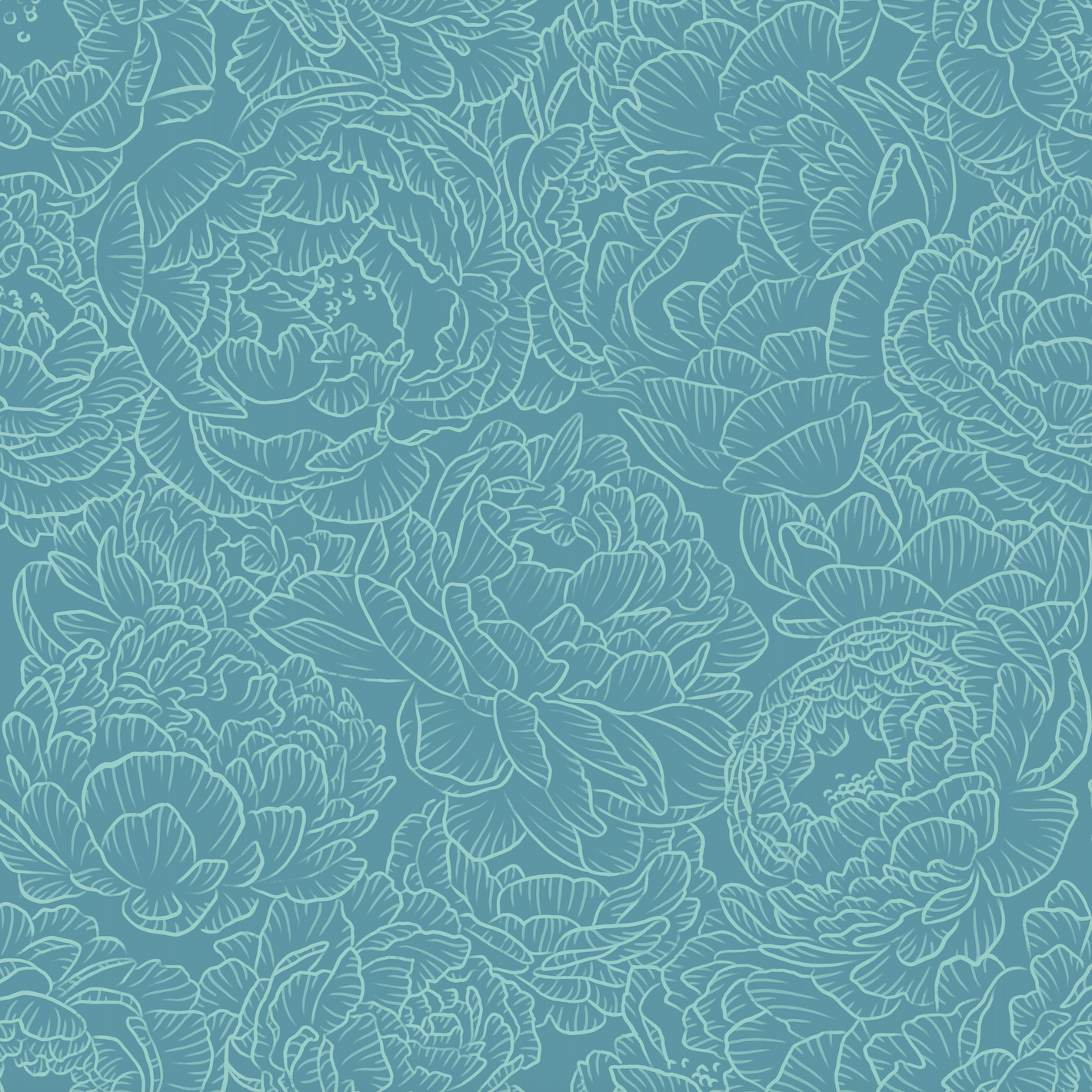 Peony in Teal Wallpaper
