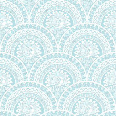 Serene Peacock Light Blue peel and stick wallpaper pattern detail