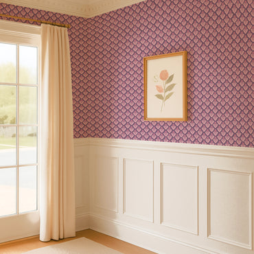 Small Scale Art Deco Flower Texture Gray & White peel and stick wallpaper room mockup