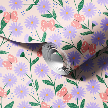 Smooth Aster Butterflies Blanc Wallpaper