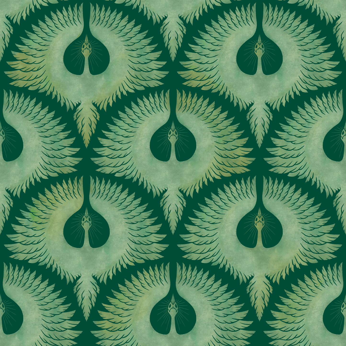 Soaring Birds in Forest Green Wallpaper