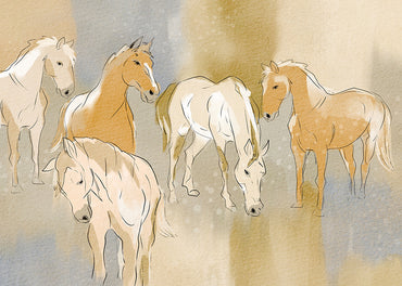 Soft Sketch Horses in Warm Tone Peel and Stick Wall Mural - Animals, Western, Mural