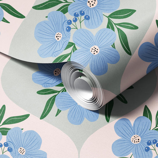 Soft Blue Timeless peel and stick wallpaper room mockup