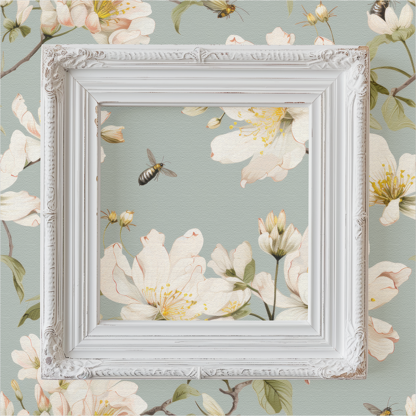 Spring Blossom Teal peel and stick wallpaper room mockup