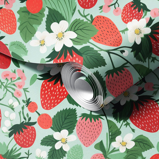Strawberry Patch peel and stick wallpaper room mockup