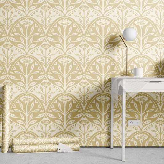 Vintage Golden Blooms Wallpaper