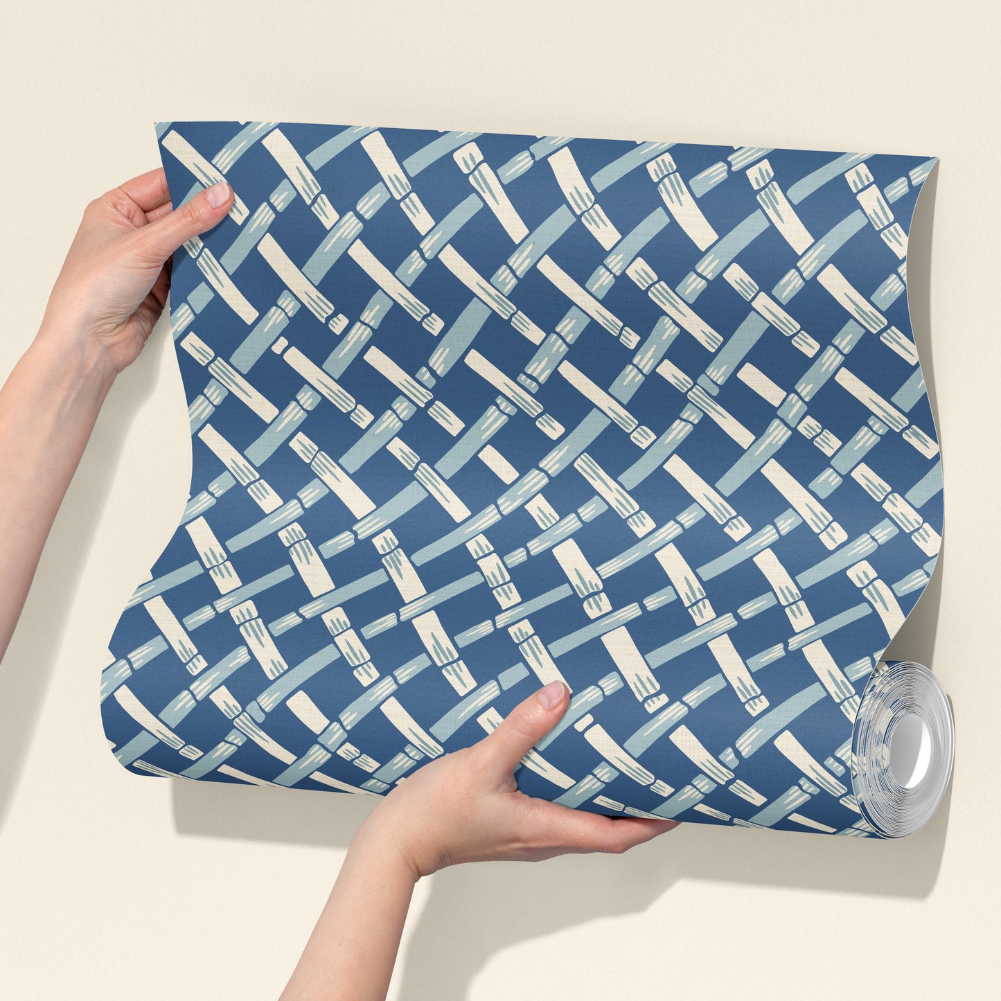 Garden Trellis Delft Blue and Cream Wallpaper