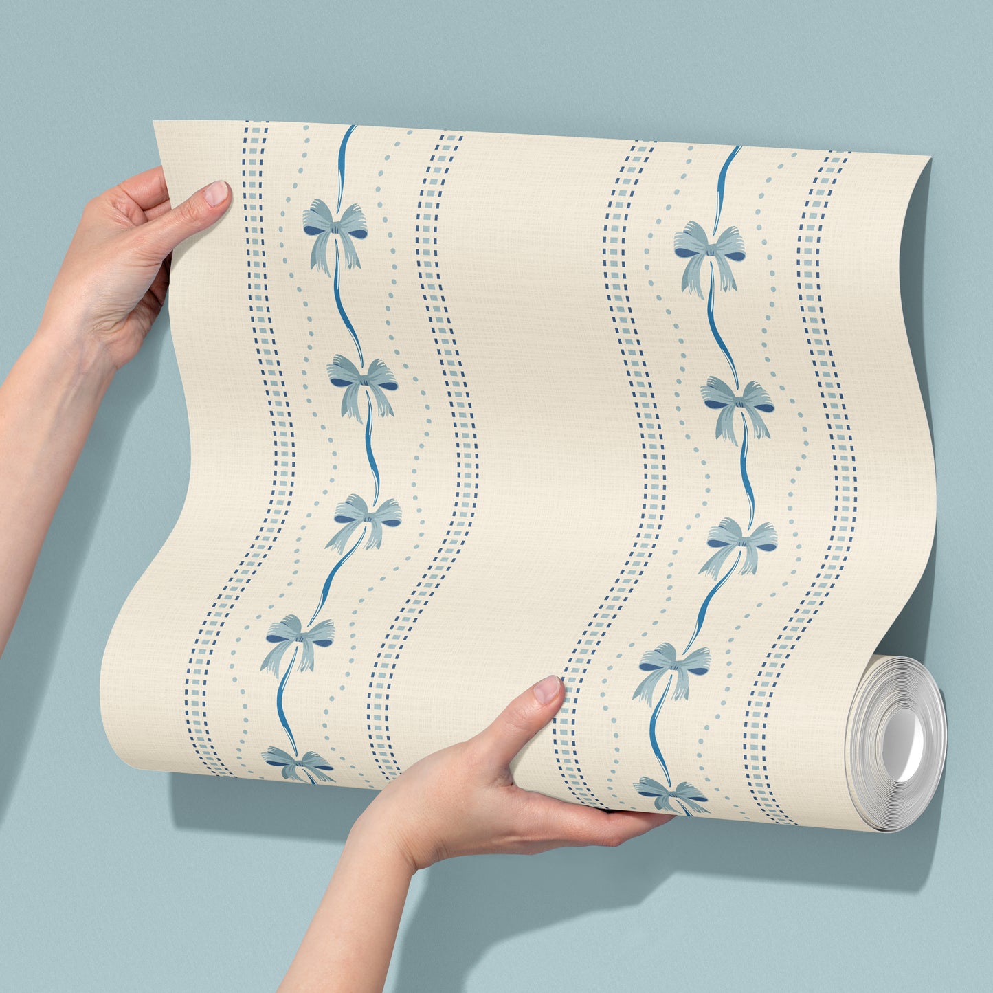 Preppy Bows in Blue and Cream Wallpaper