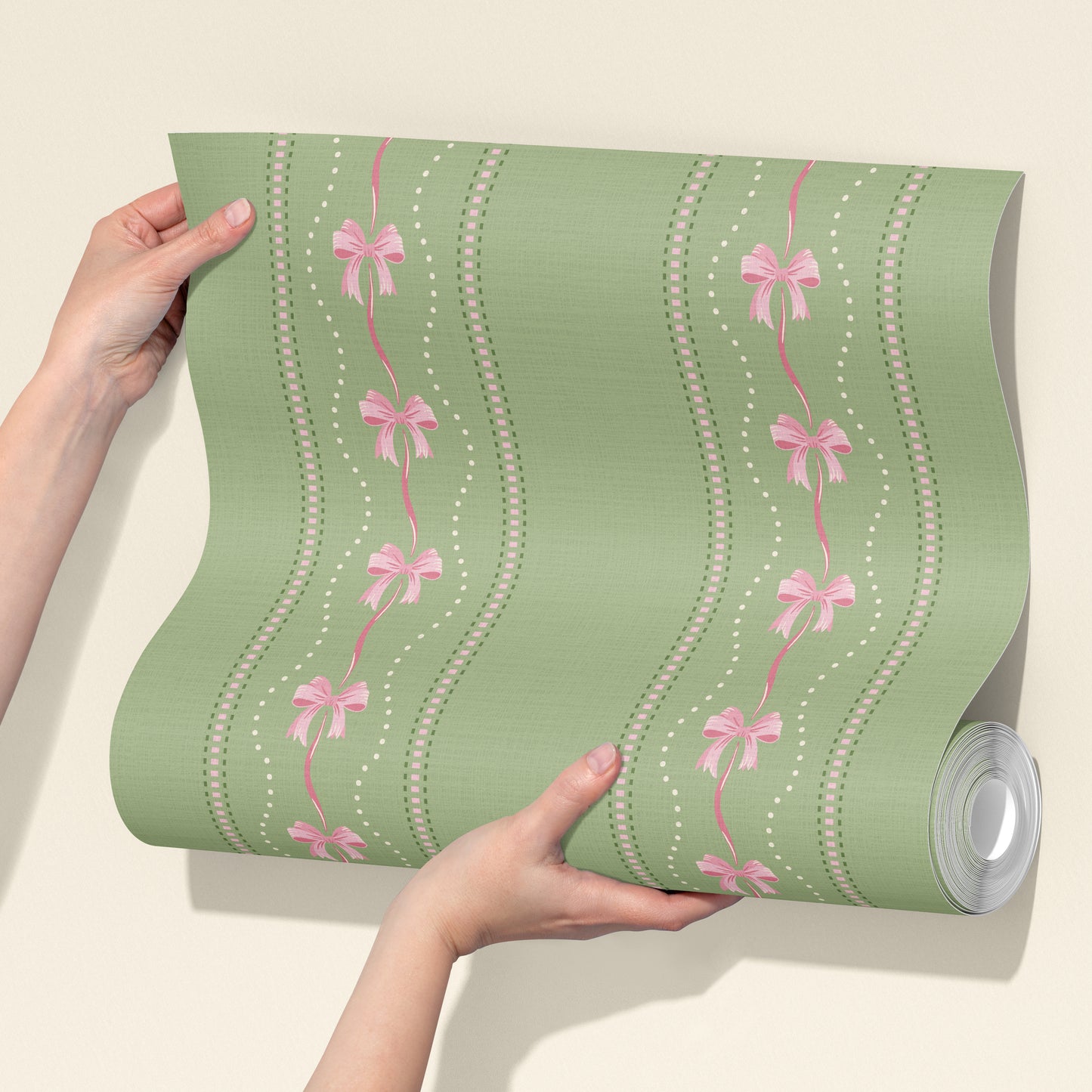 Preppy Bows in Green and Pink Wallpaper