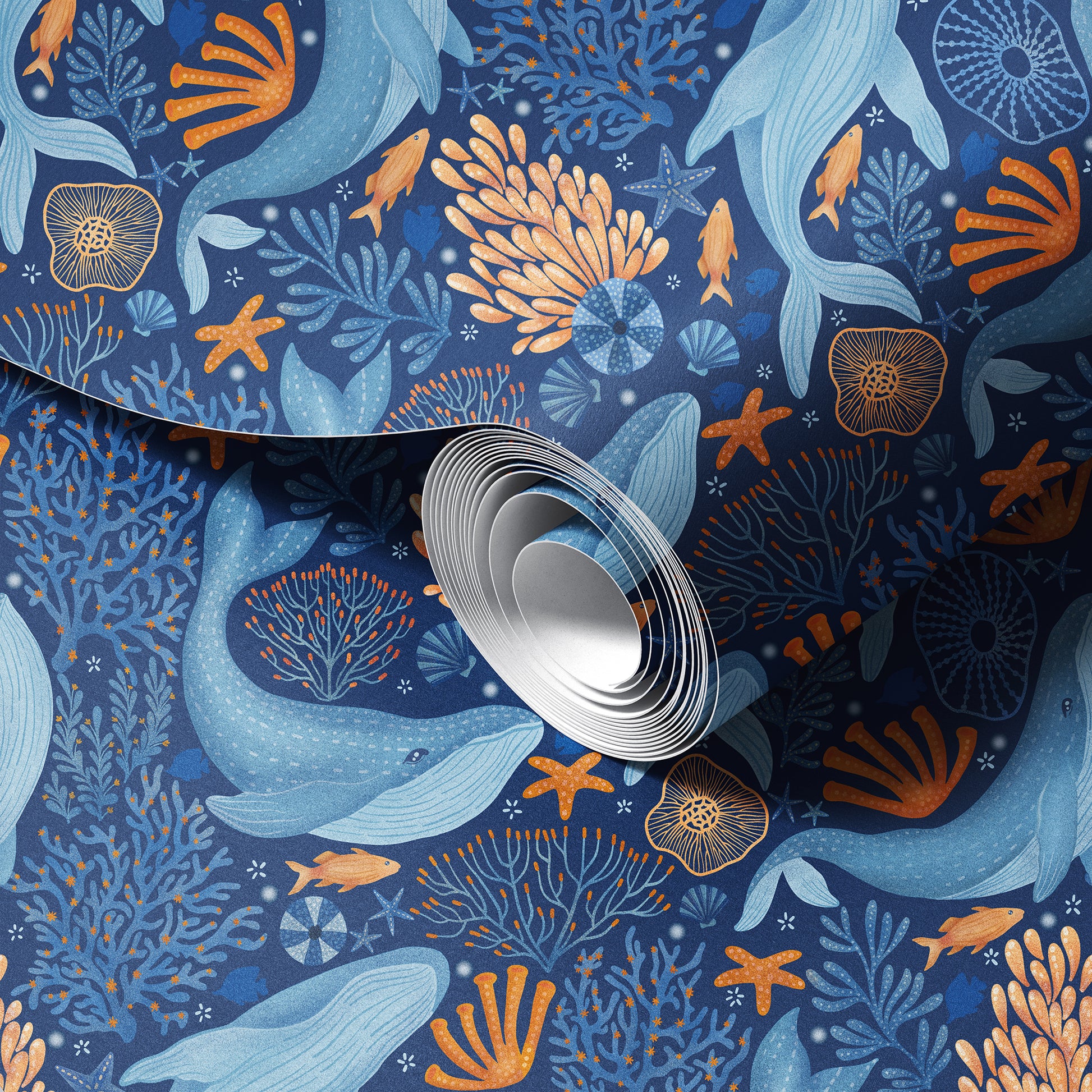 Whale in Enchanted Ocean Wallpaper.