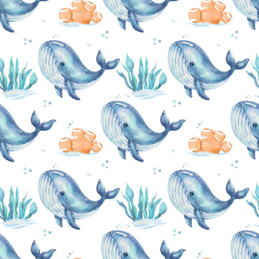 Blue Whales peel and stick wallpaper pattern detail