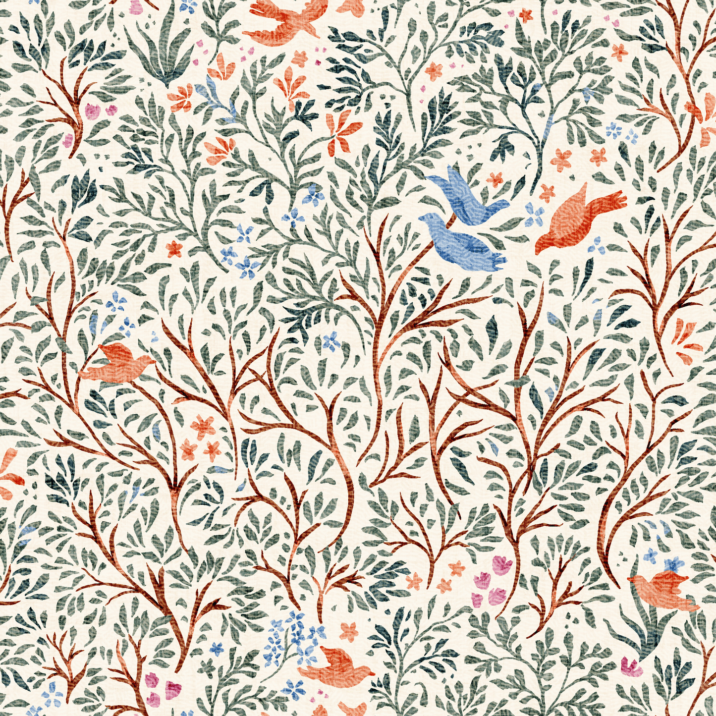 Whimsical Birds and Branches Wallpaper