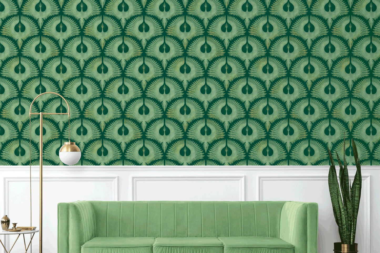 Soaring Birds in Forest Green Wallpaper