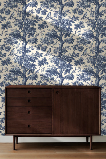 Woodland Toile With Birds Peel and Stick Wallpaper