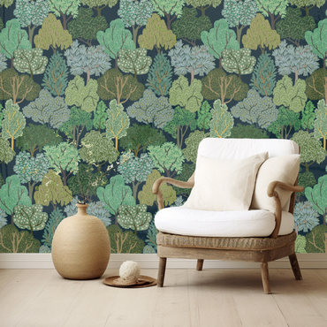Woodland Dark peel and stick wallpaper room mockup