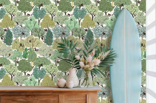 Woodland Animal Habitat peel and stick wallpaper room mockup