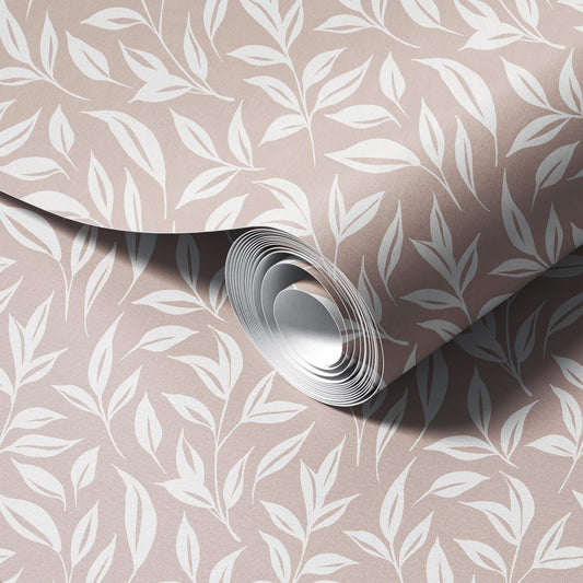 Beige Cream Climbing Leaves peel and stick wallpaper room mockup