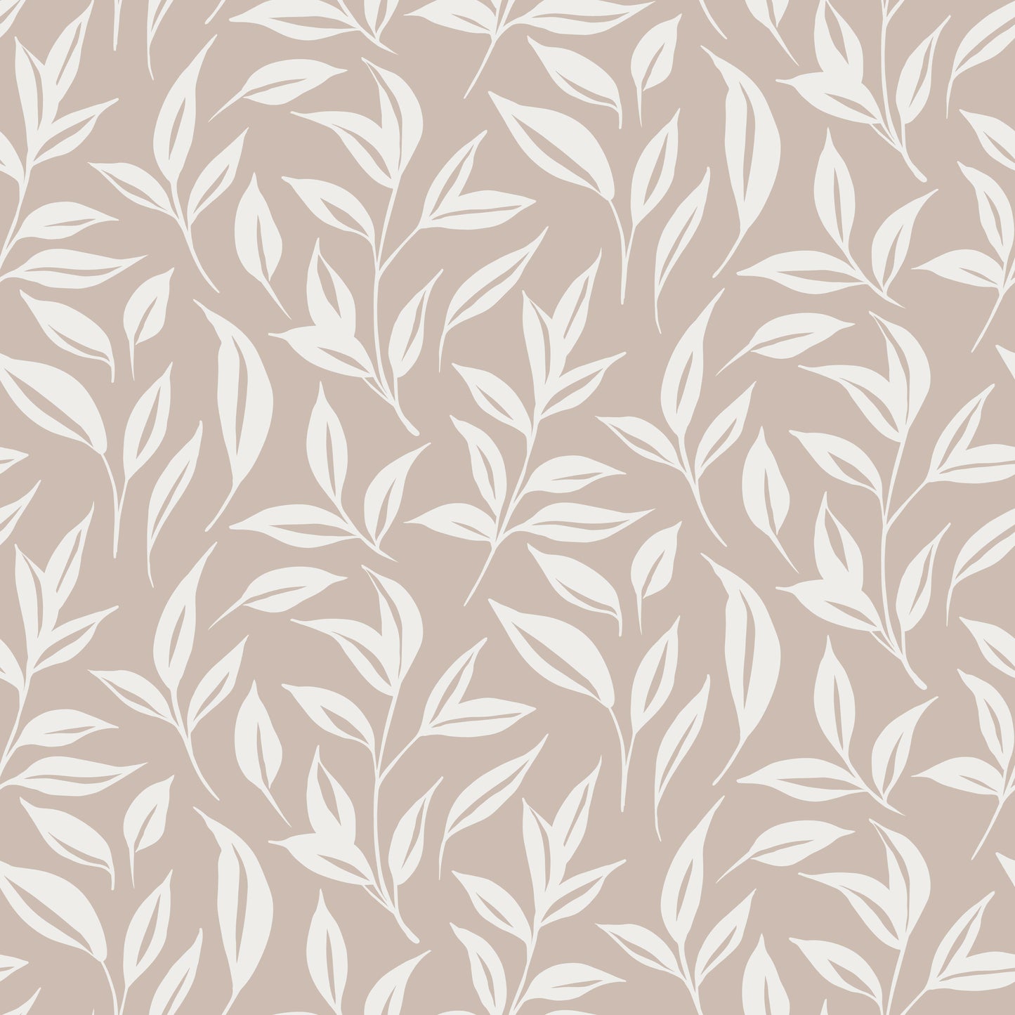 Beige Cream Climbing Leaves Wallpaper