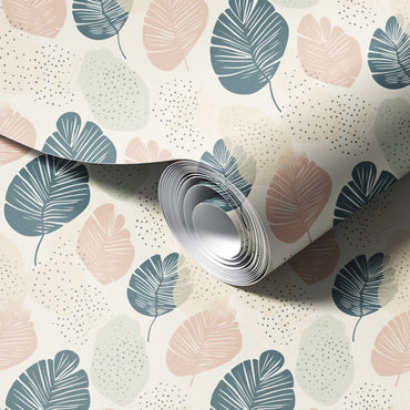 Blush and Teal Polka Dots and Leaves