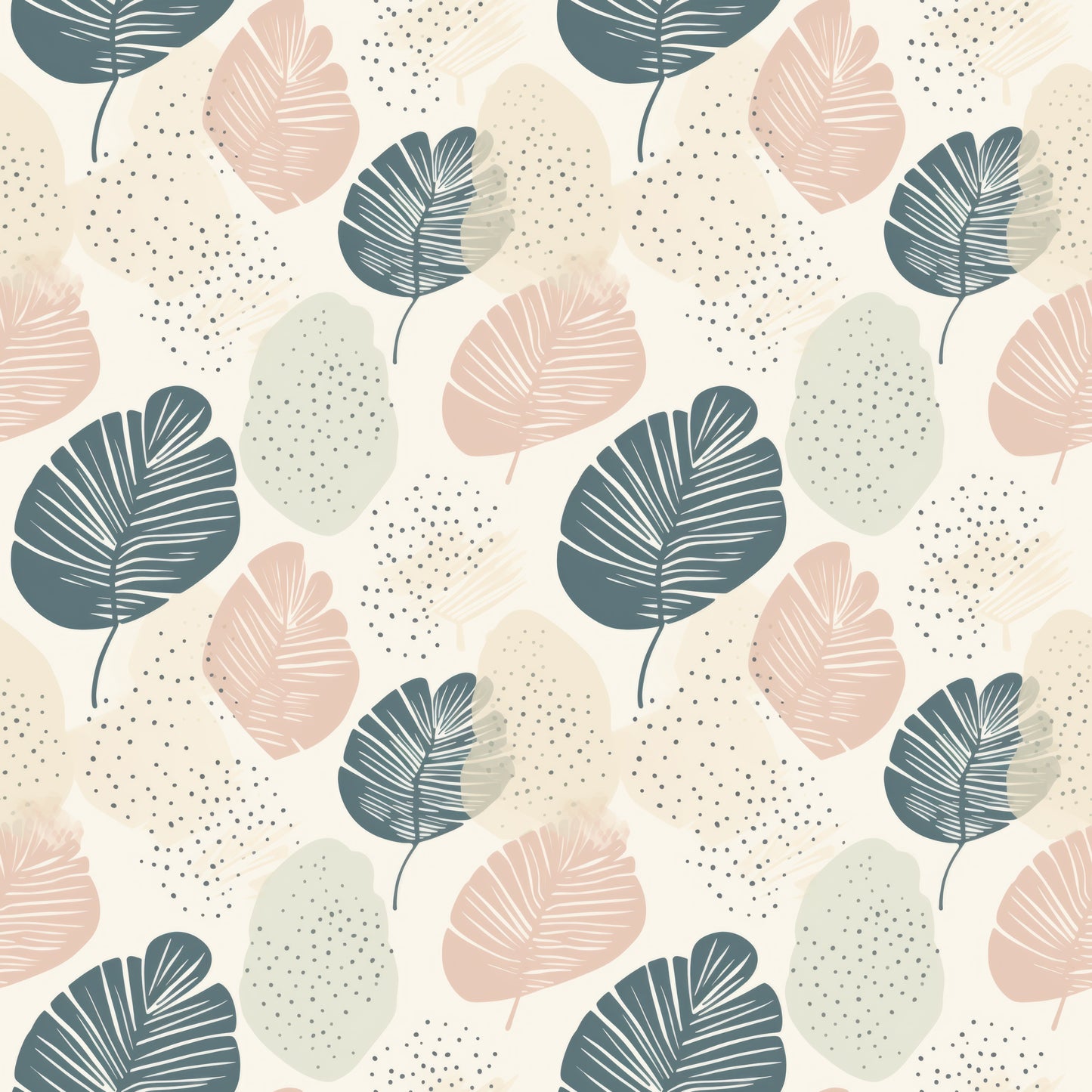 Blush and Teal Polka Dots and Leaves Wallpaper