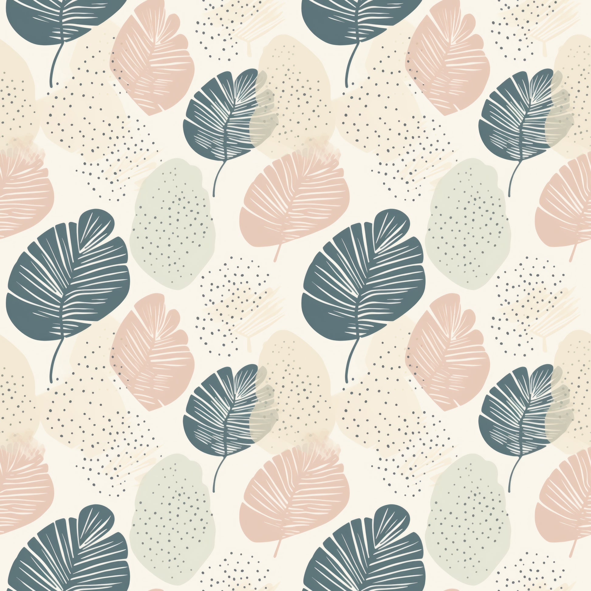 Blush and Teal Polka Dots and Leaves