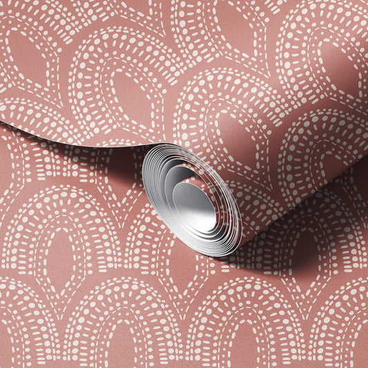 Bohemian Scallops Pink peel and stick wallpaper room mockup