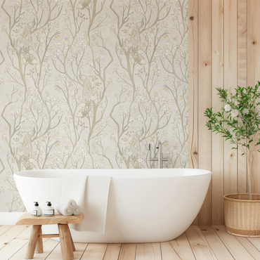 Champagne Peacock peel and stick wallpaper pattern detail
