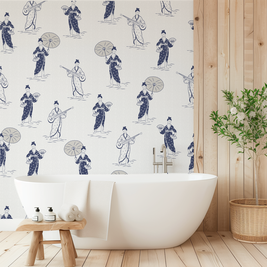 Chinoiserie Women White Wallpaper